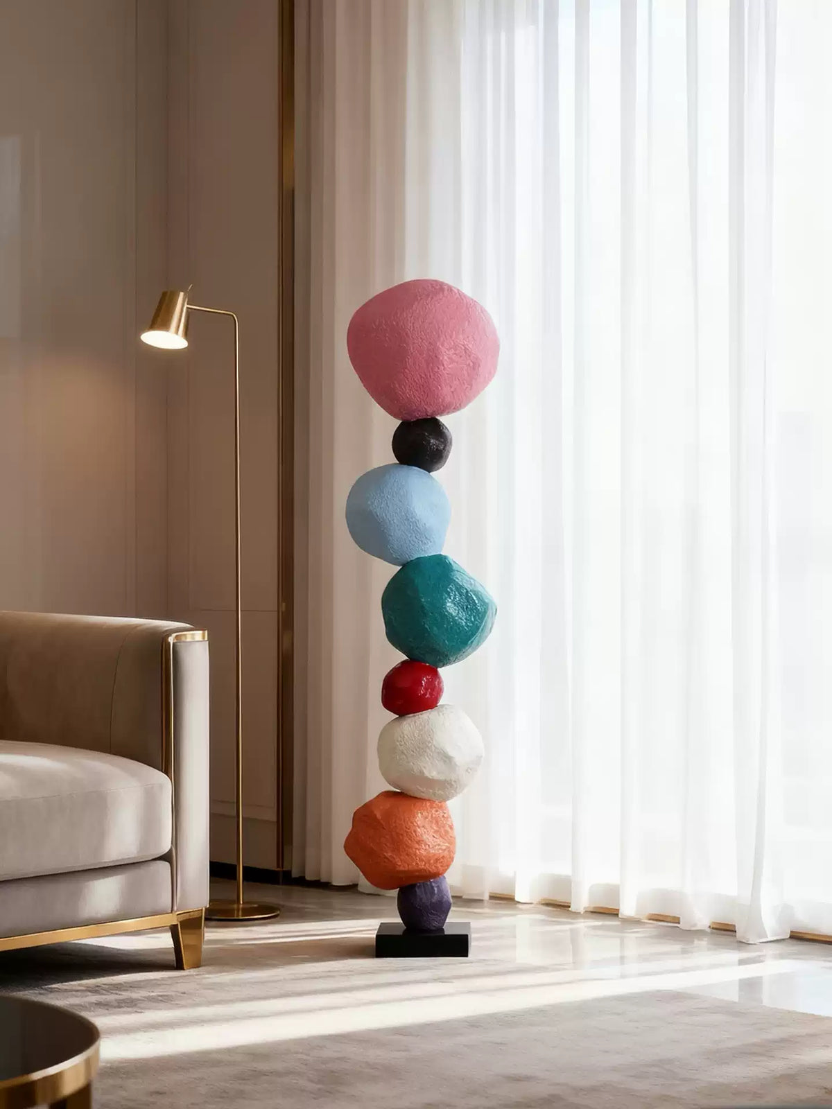 Totem lampada da terra con Scultura Artistic a Ciottoli Colorati