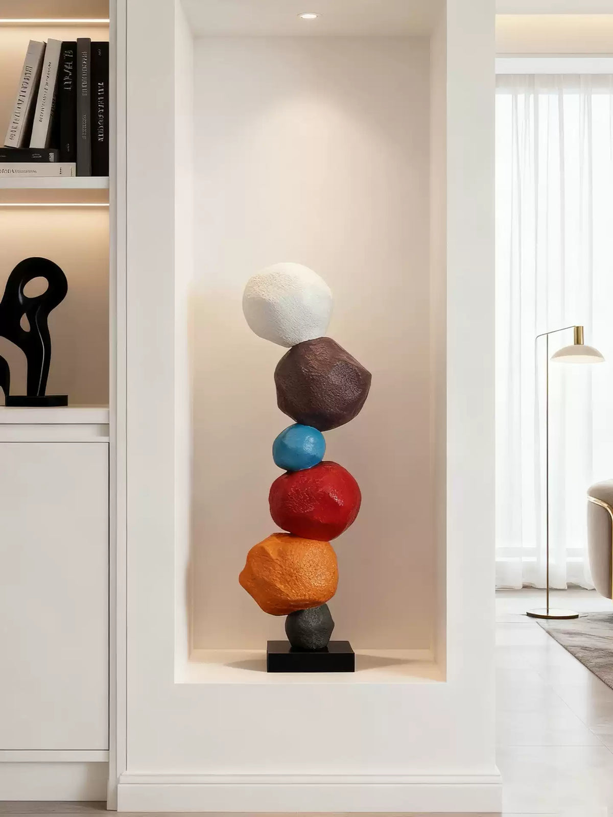Totem lampada da terra con Scultura Artistic a Ciottoli Colorati