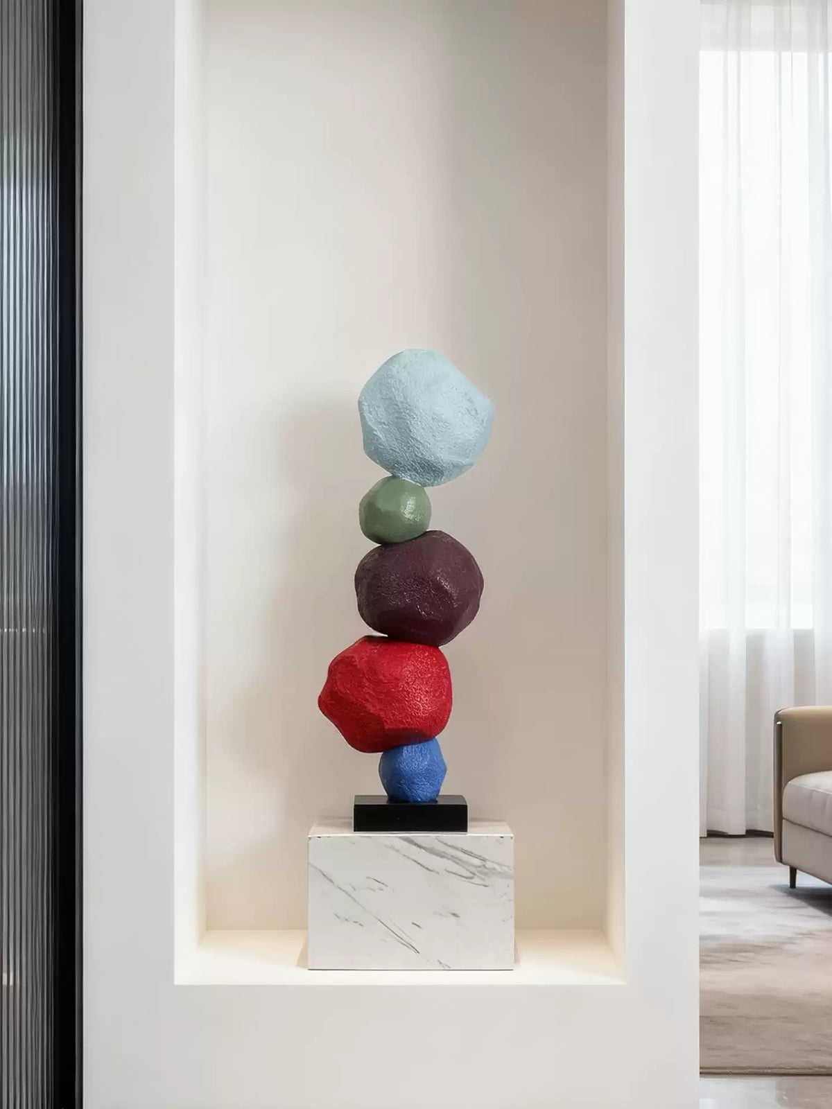Totem lampada da terra con Scultura Artistic a Ciottoli Colorati