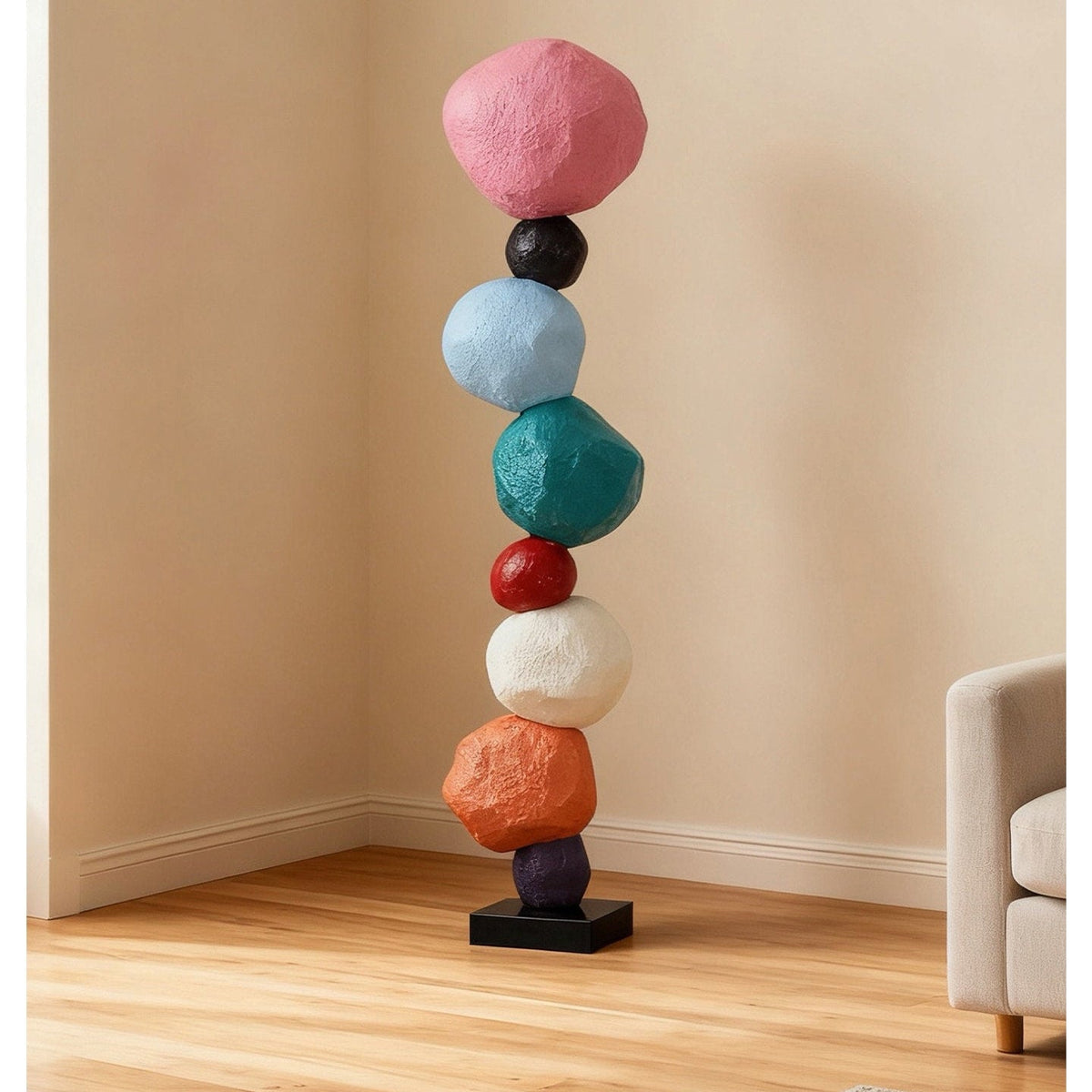 Totem lampada da terra con Scultura Artistic a Ciottoli Colorati
