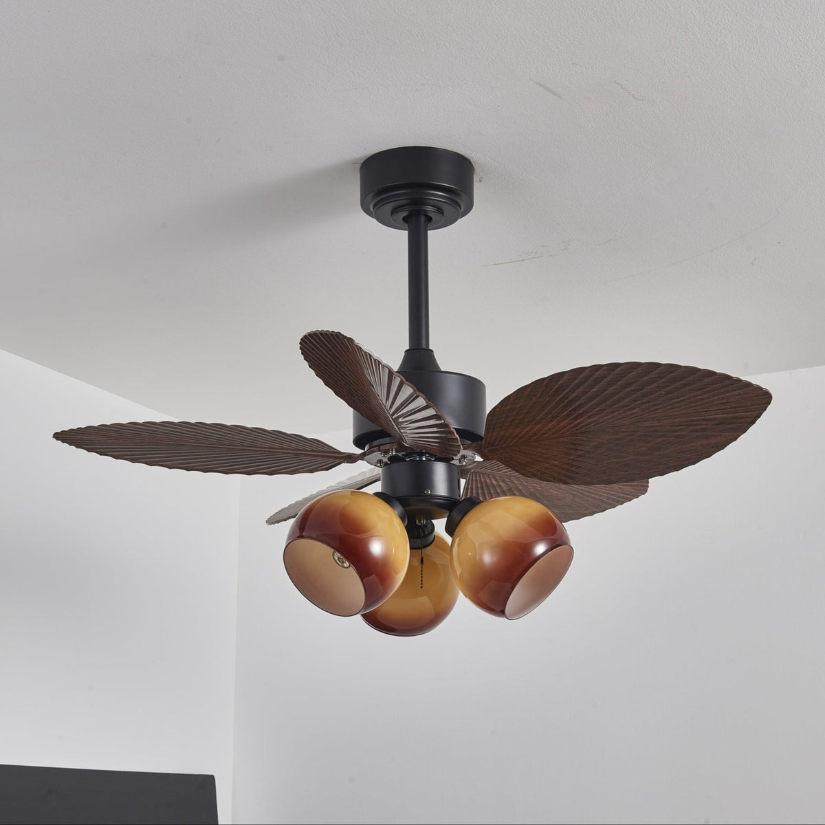 Rinaleria Ventilatore da soffitto con luce in legno vintage