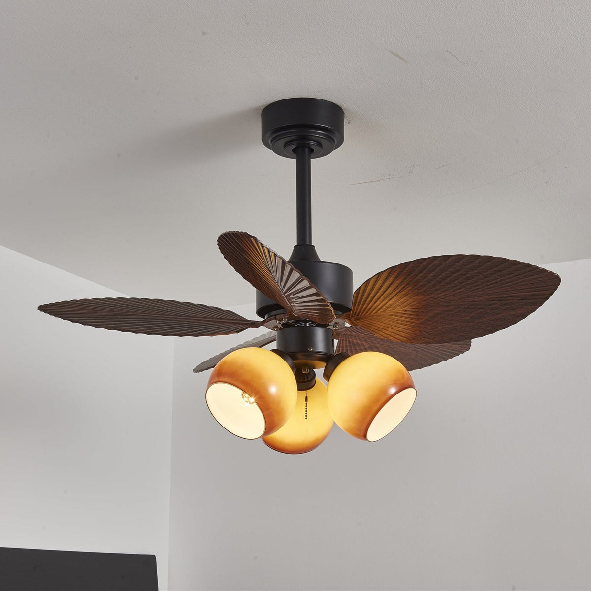 Rinaleria Ventilatore da soffitto con luce in legno vintage