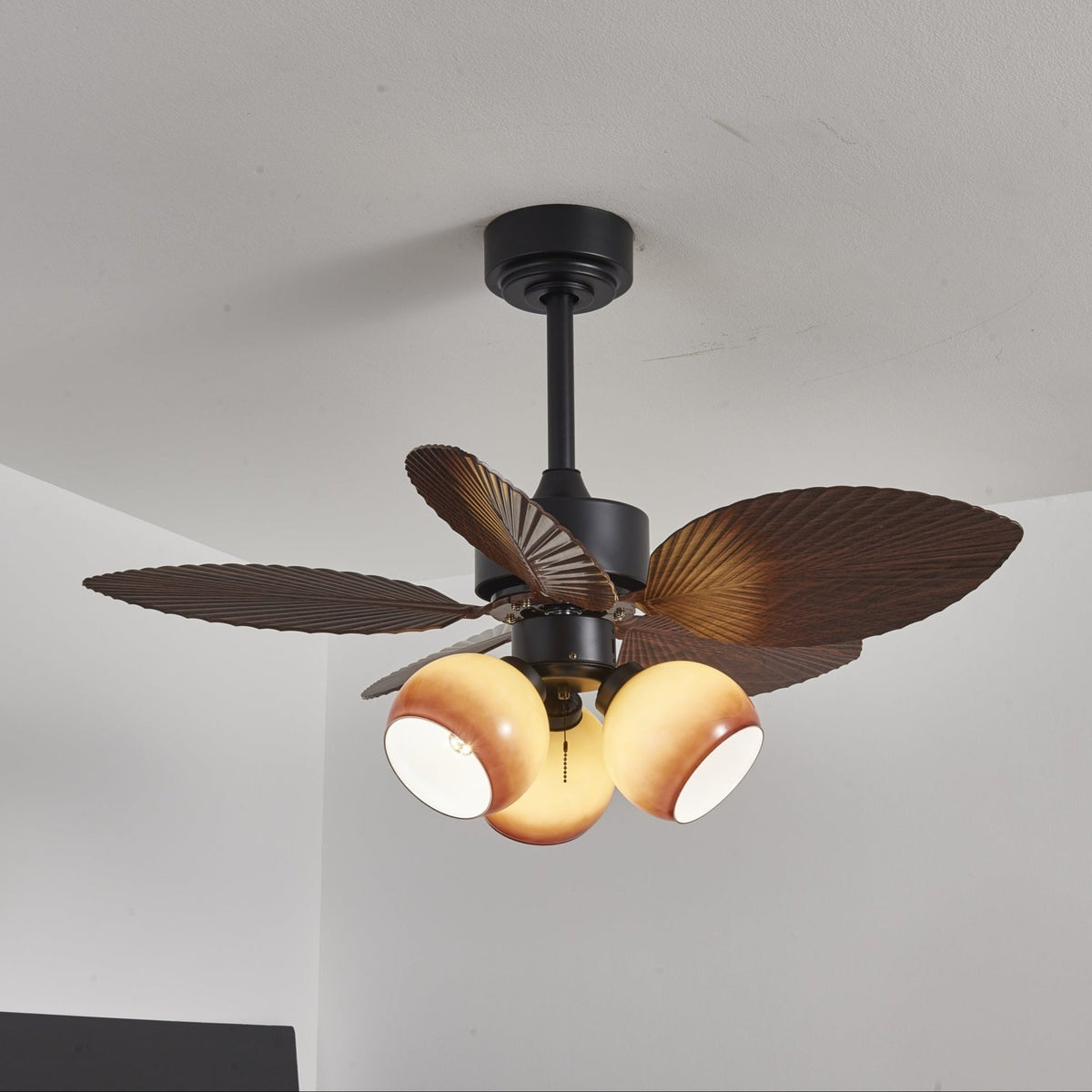 Rinaleria Ventilatore da soffitto con luce in legno vintage