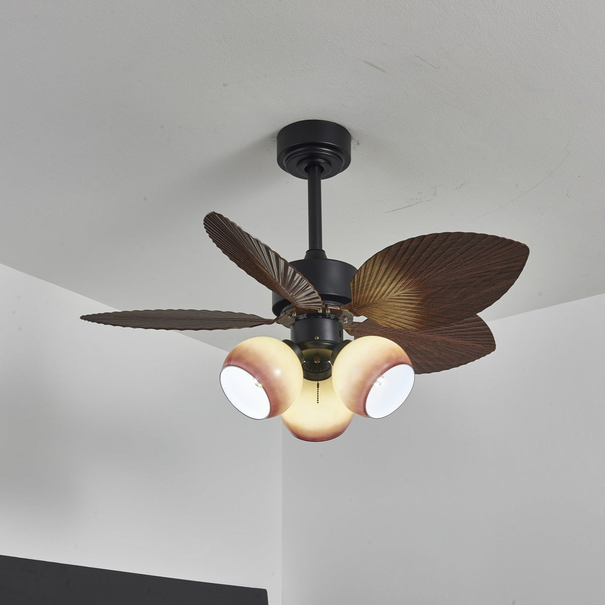 Rinaleria Ventilatore da soffitto con luce in legno vintage