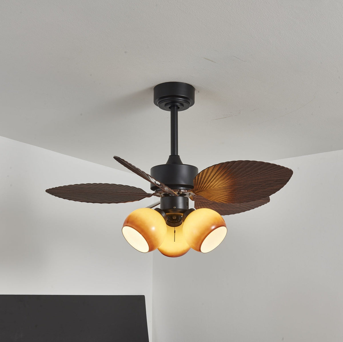 Rinaleria Ventilatore da soffitto con luce in legno vintage