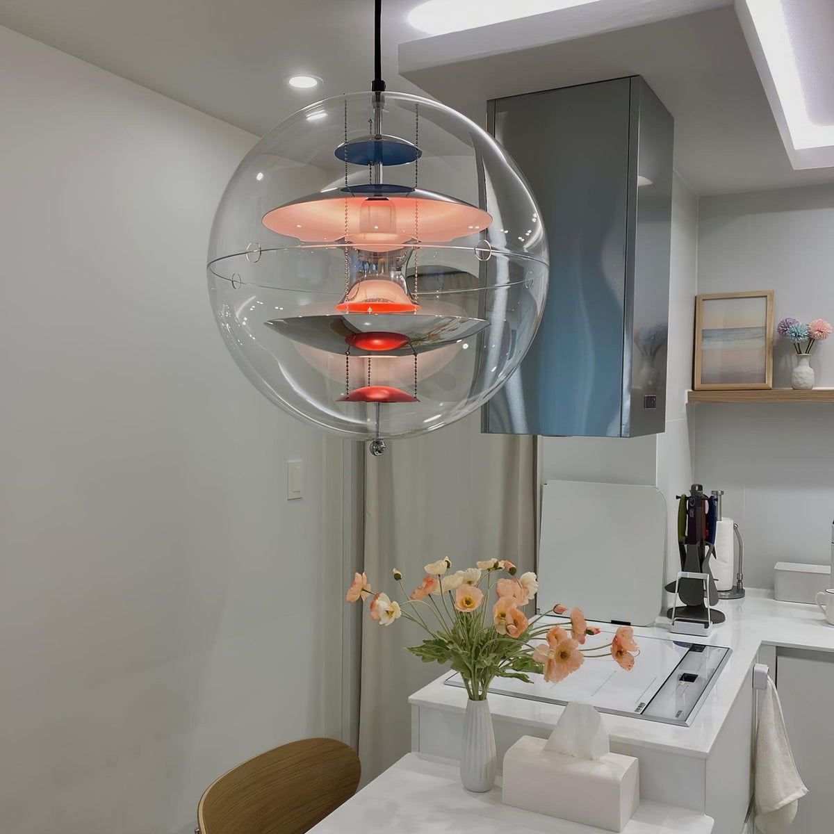 Lampada a sospensione Floating Geometric Layers Clear globo Futuristica moderna