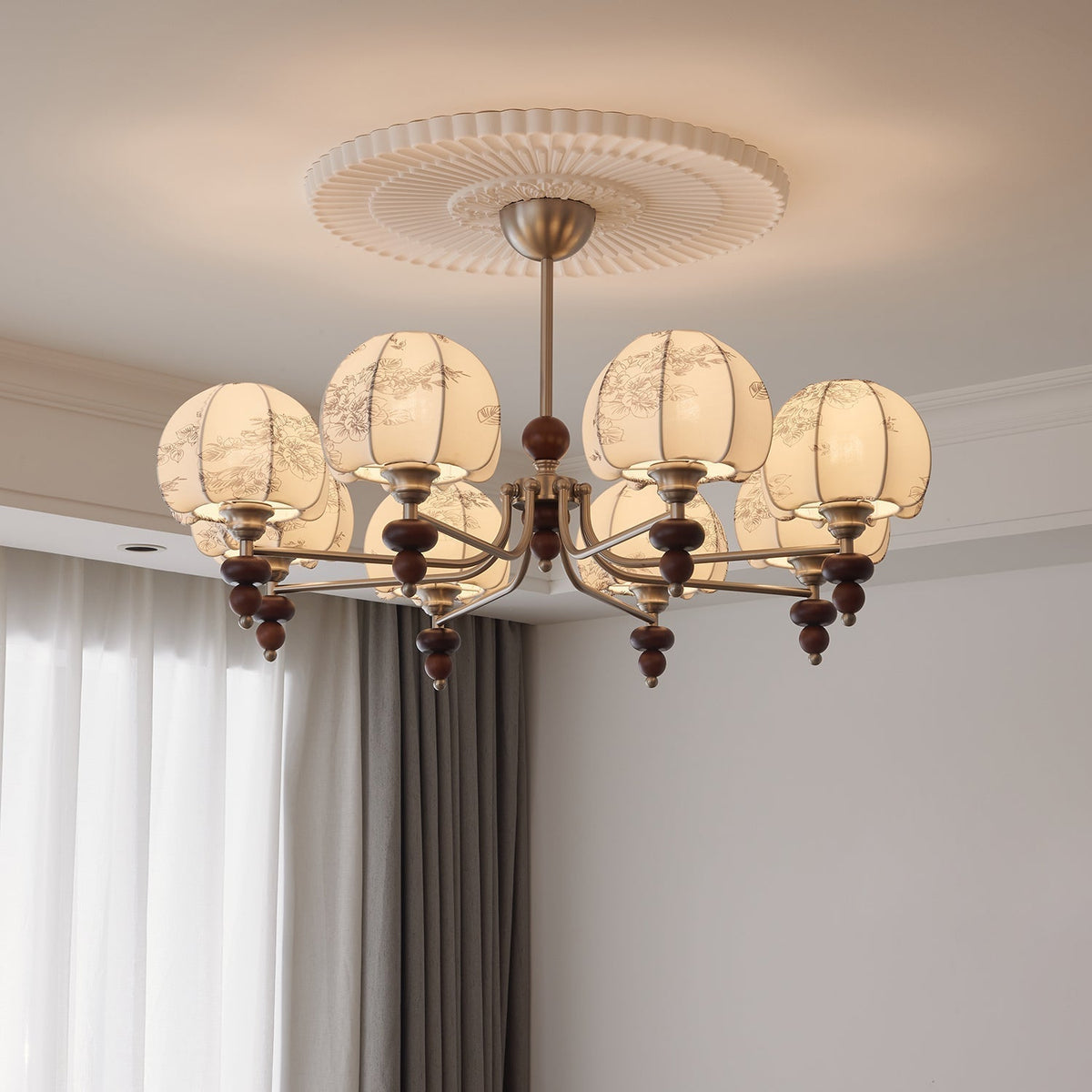 Comirisra lampadario Premium Tradizionale Petal tessuto legno floreale