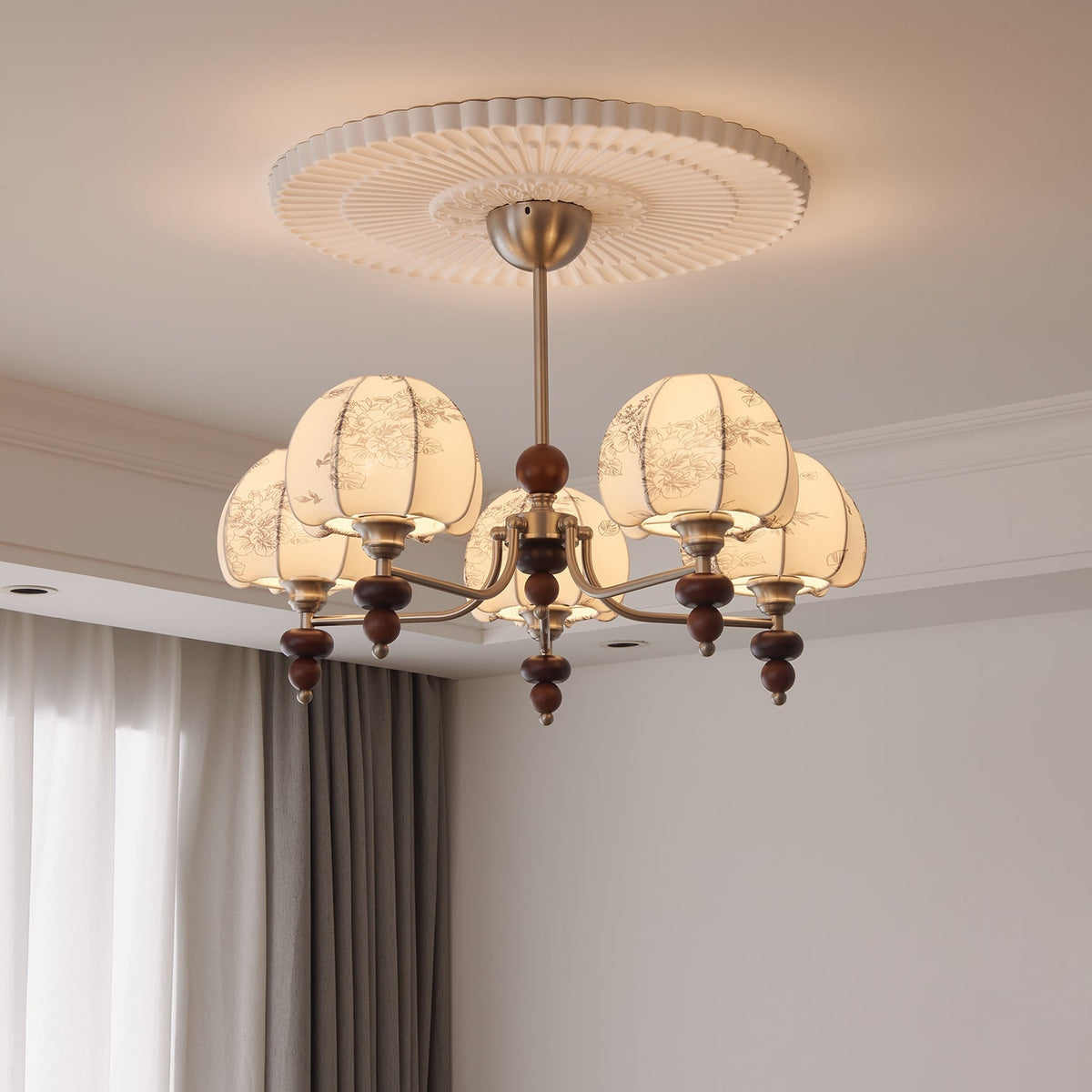 Comirisra lampadario Premium Tradizionale Petal tessuto legno floreale