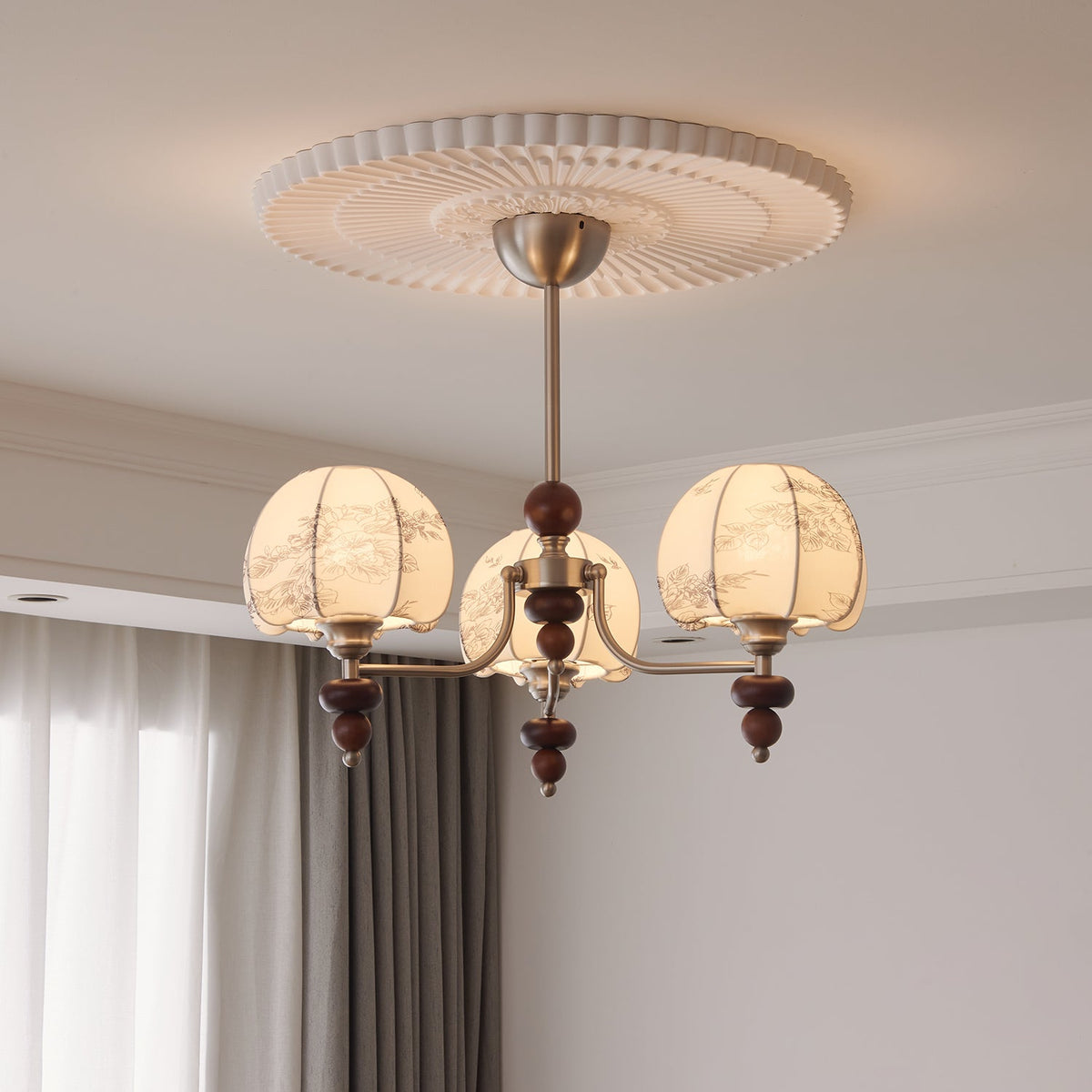 Comirisra lampadario Premium Tradizionale Petal tessuto legno floreale
