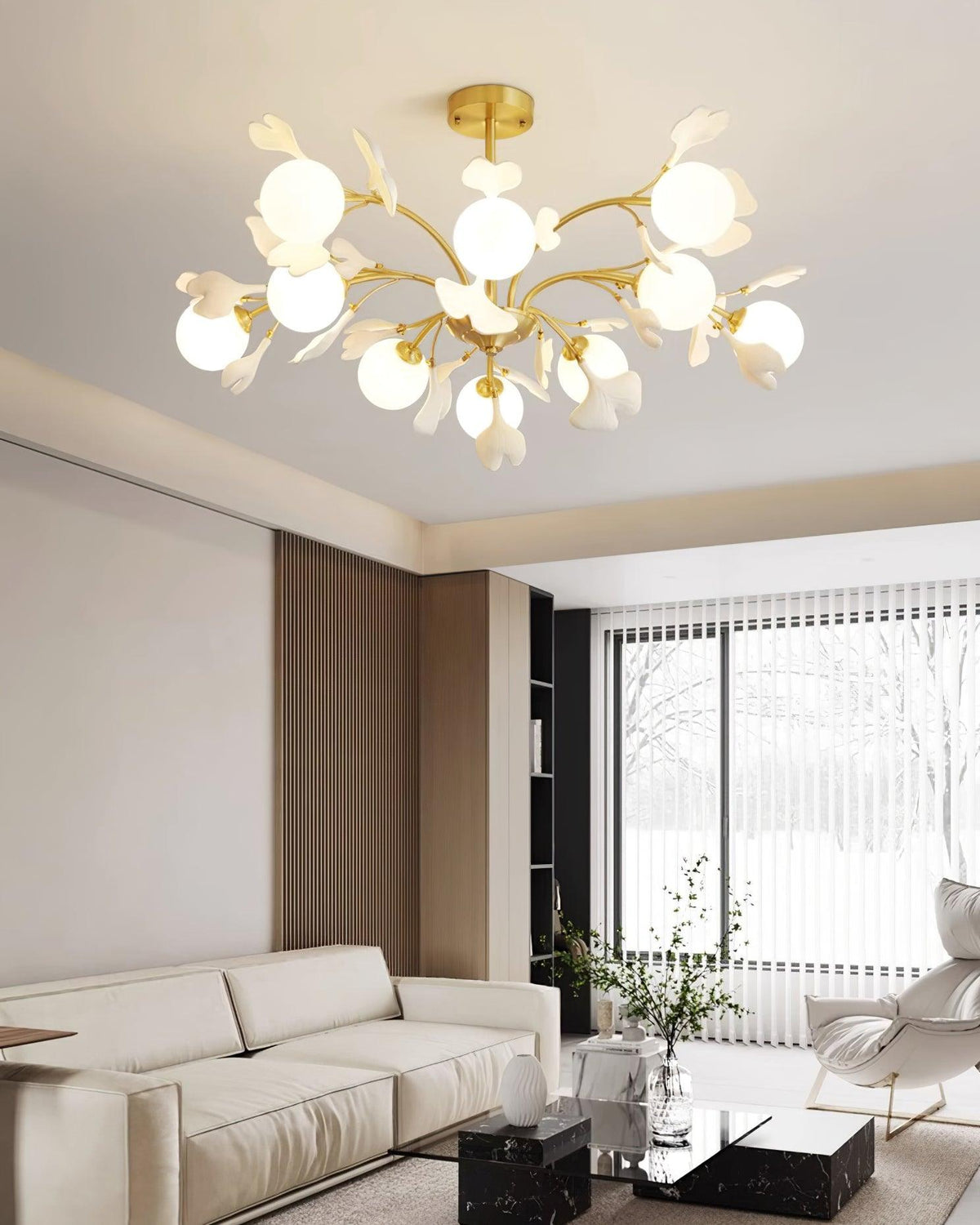 Ginkgo lampadario con globi in vetro Opaco