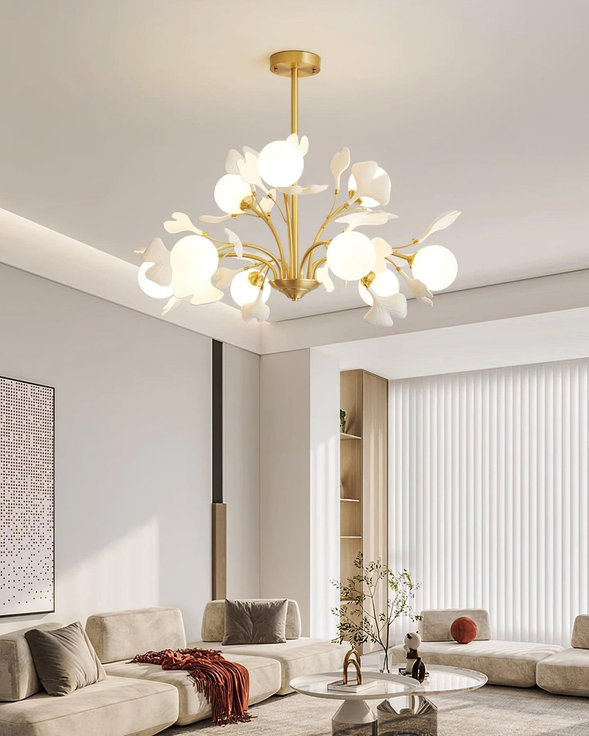Ginkgo lampadario con globi in vetro Opaco