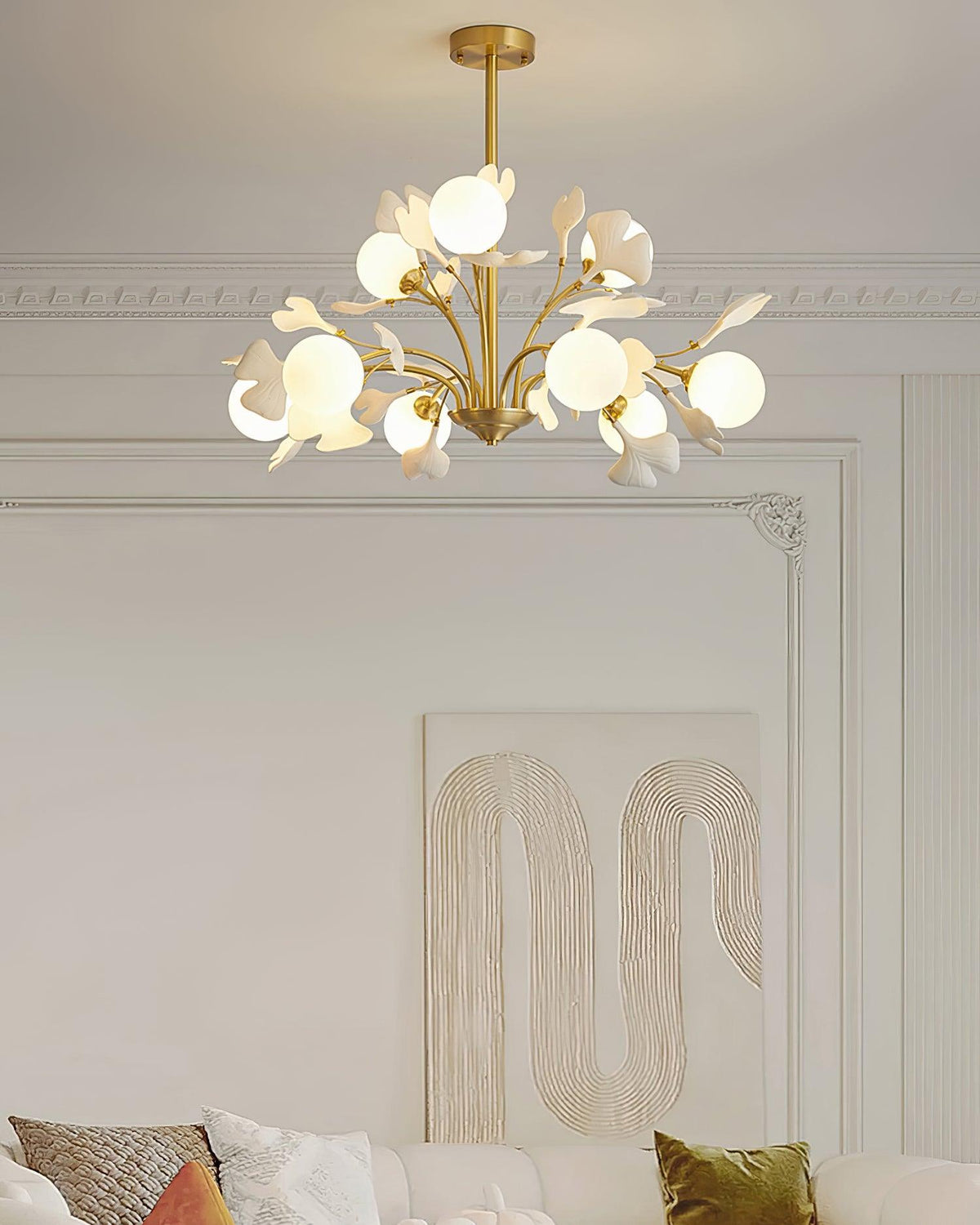 Ginkgo lampadario con globi in vetro Opaco