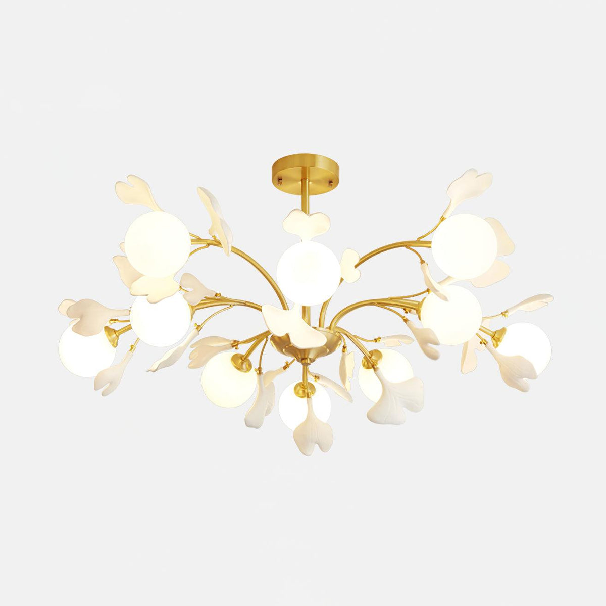 Ginkgo lampadario con globi in vetro Opaco