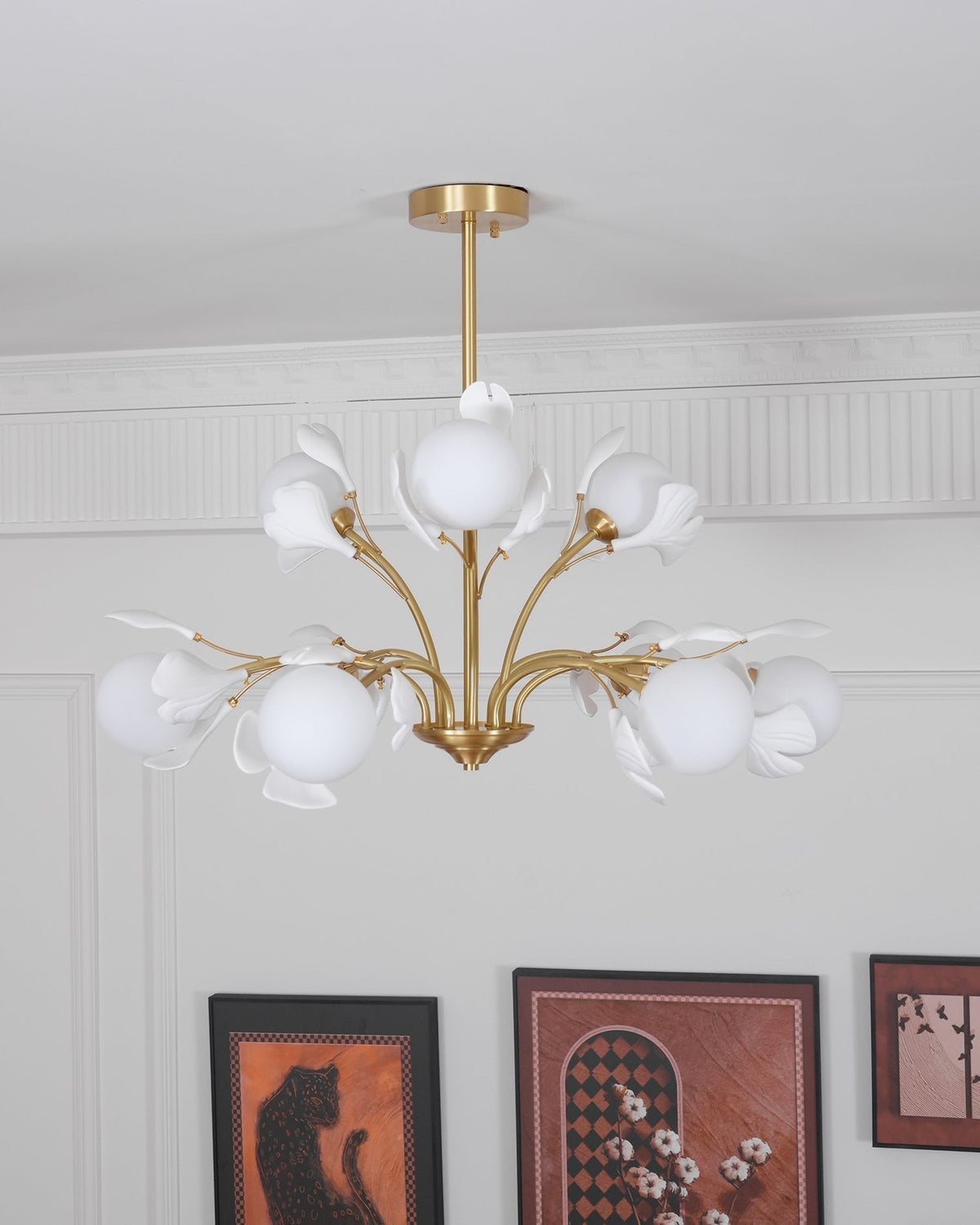 Ginkgo lampadario con globi in vetro Opaco