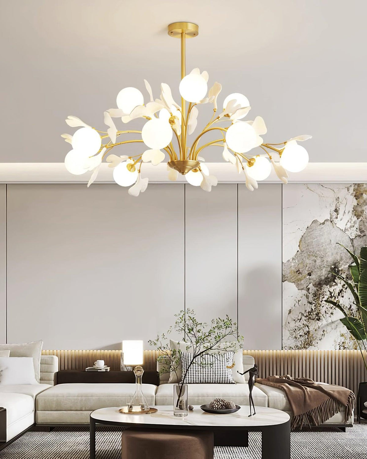 Ginkgo lampadario con globi in vetro Opaco