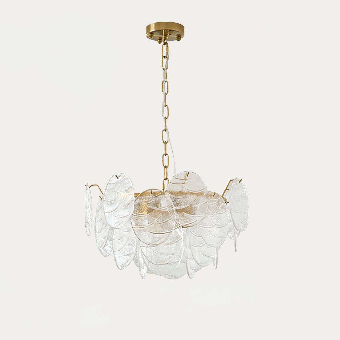 Lampadario in metallo con dischi di vetro e finitura oro, stile vittoriano