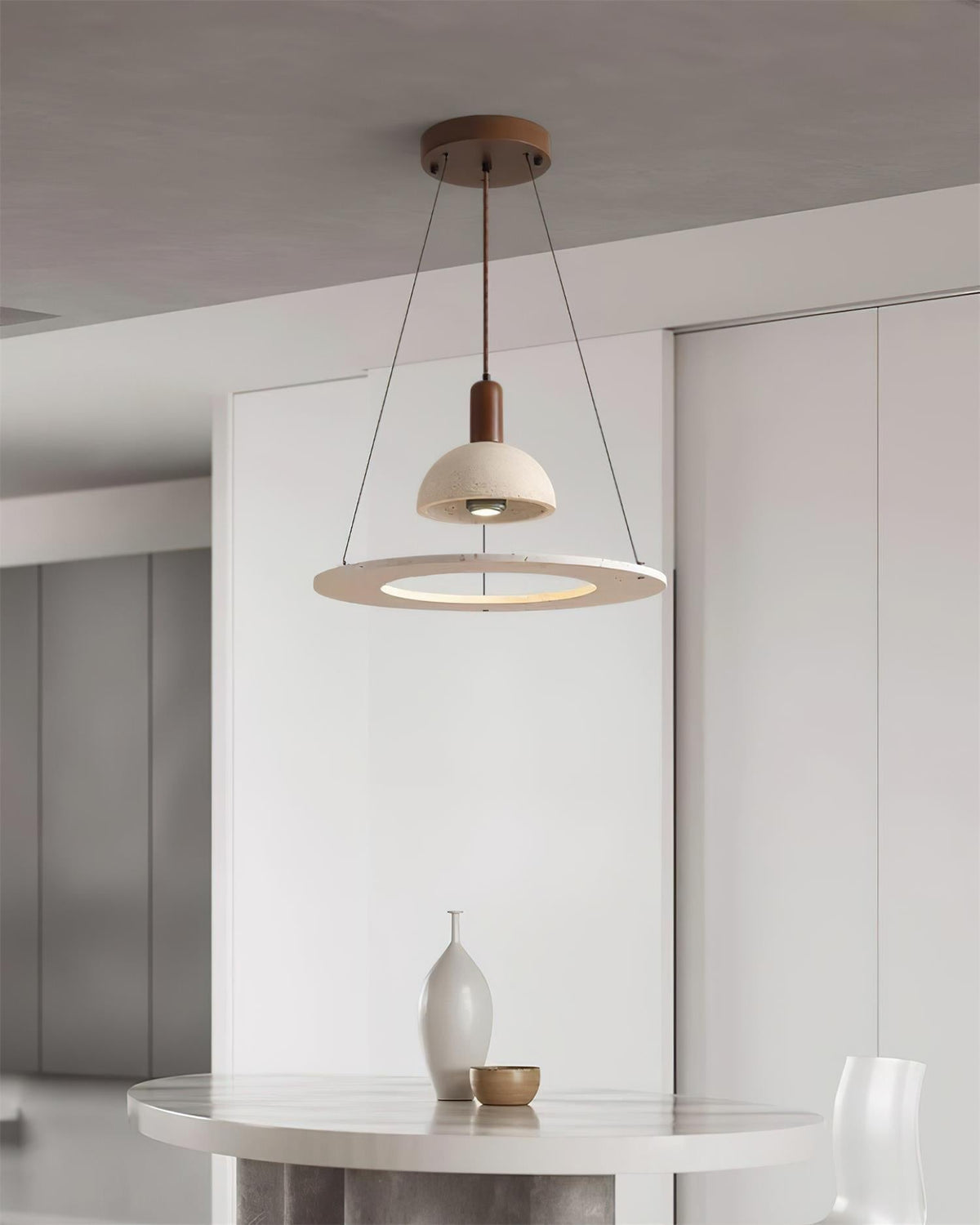 Valenise travertino Dome & Ring lampada a sospensione