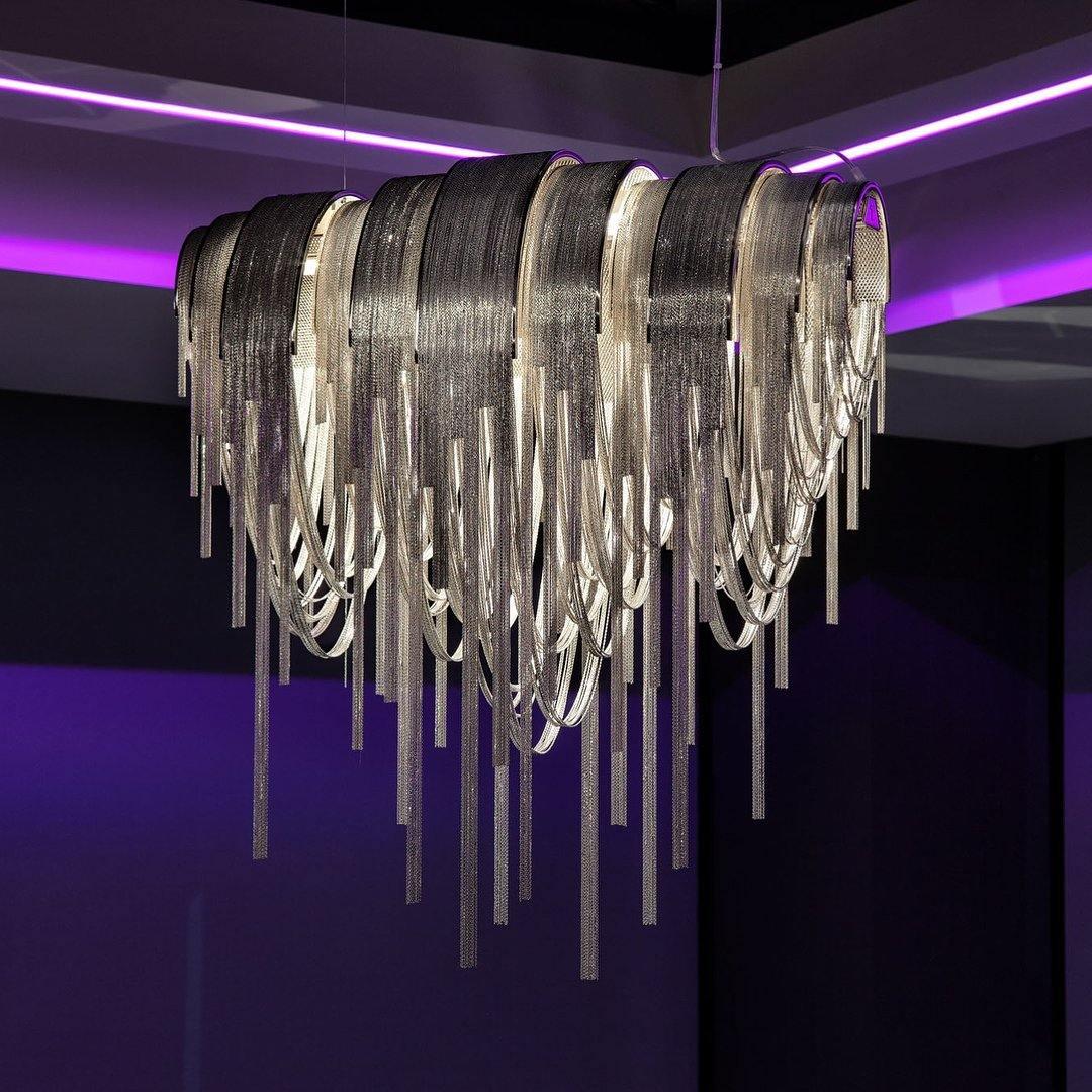Tarien lampadario a Catene Stratificate in Nichel lusso