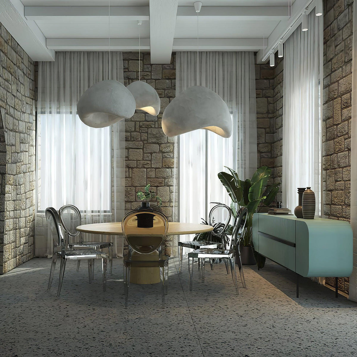Lampadario Wabi-Sabi grappolo di Ciottoli Forma organica minimalista Artistico