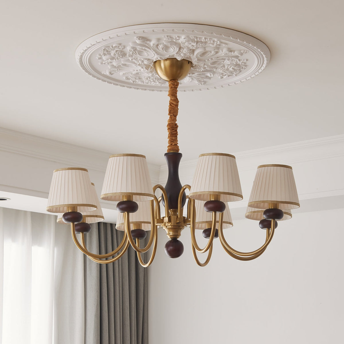 Erthaos lampadario Eleganza Tradizionale in tessuto Pleat con legno