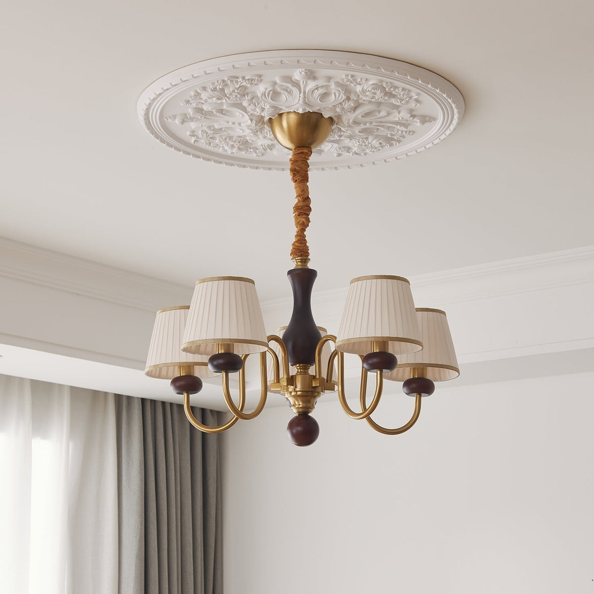 Erthaos lampadario Eleganza Tradizionale in tessuto Pleat con legno