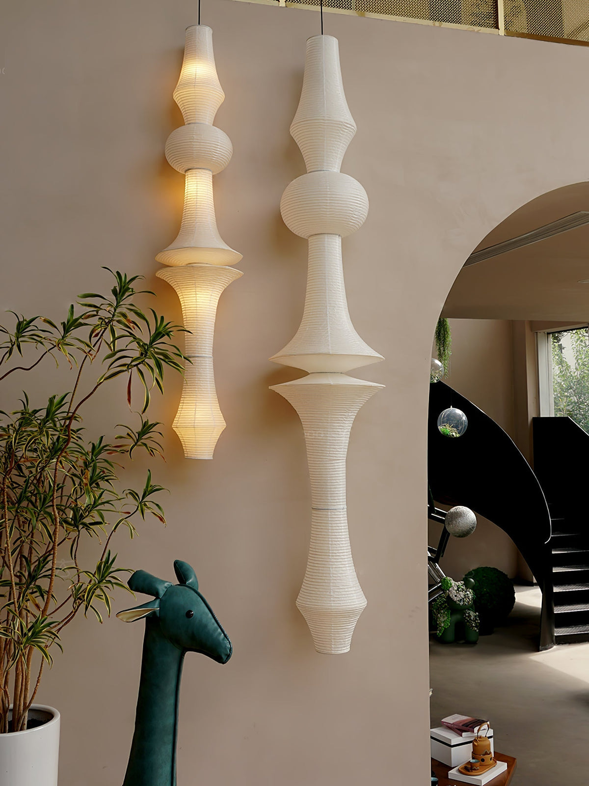 Lunirena lampada a sospensione Washi Paper E per soggiorno