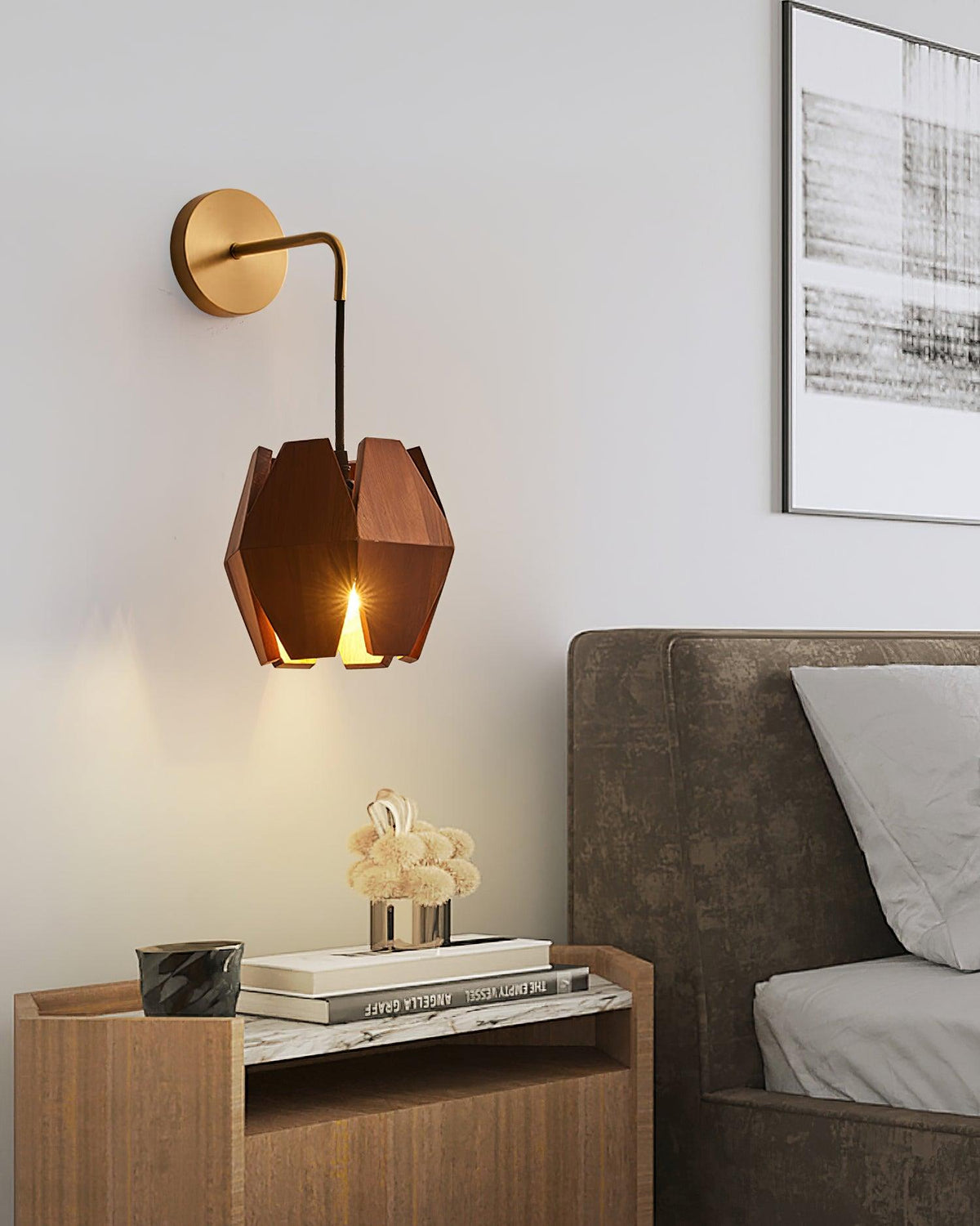 Lampada da parete Geometrica in legno con Paralume, luce Calda, Design minimalista Nordico