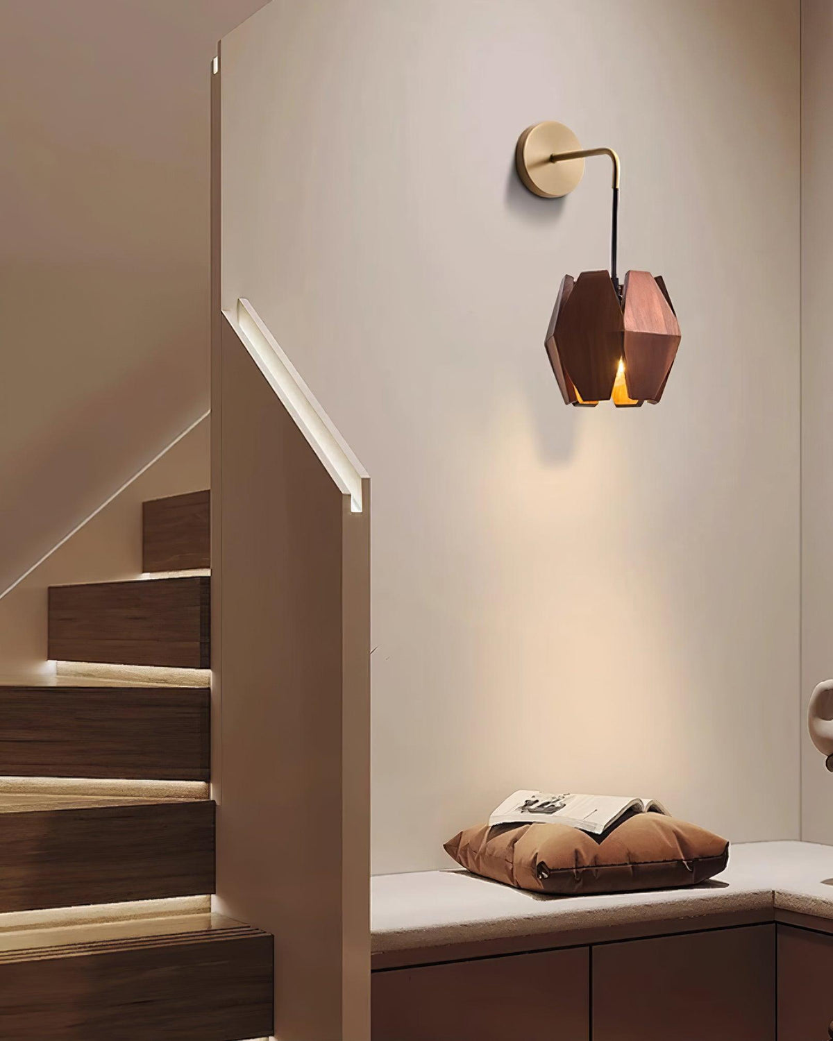 Lampada da parete Geometrica in legno con Paralume, luce Calda, Design minimalista Nordico
