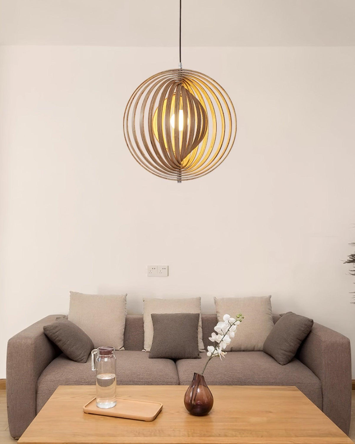 Lampada a sospensione legno Anelli sfera organica minimalista Ambiente
