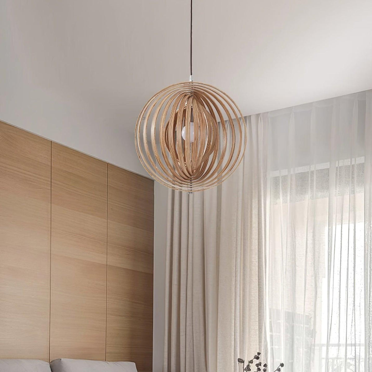 Lampada a sospensione legno Anelli sfera organica minimalista Ambiente