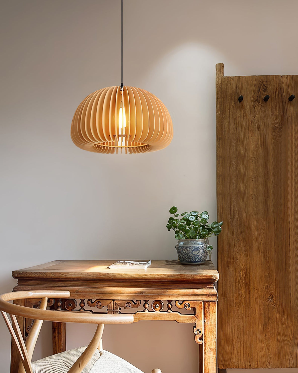 Doren lampada a sospensione legno Cupola a Forma di Zucca Nordica
