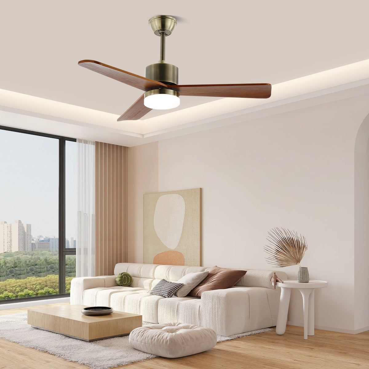 Ventio Ventilatore da soffitto con luce minimalista in legno e argento
