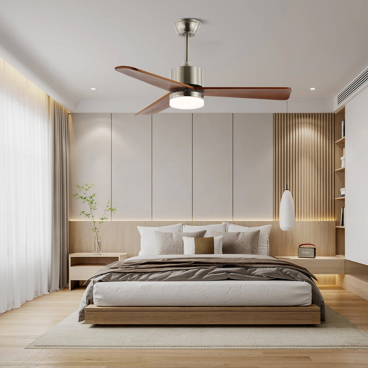 Ventio Ventilatore da soffitto con luce minimalista in legno e argento