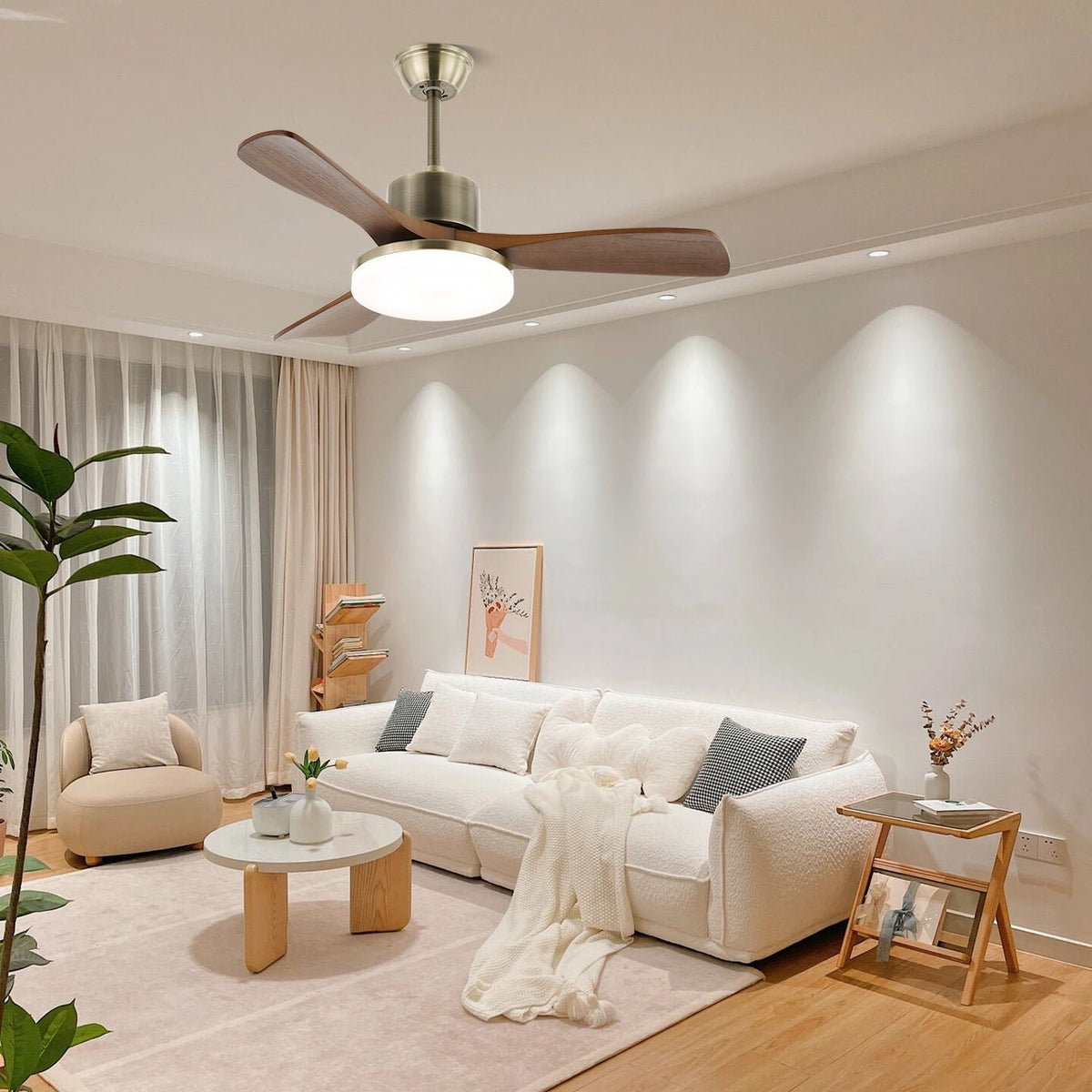 Ventio Ventilatore da soffitto con luce minimalista in legno e argento