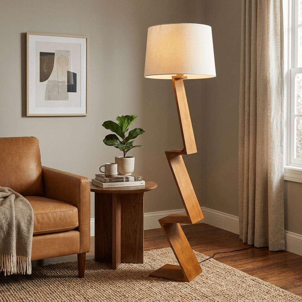 Zigzag lampada da terra in legno Massello