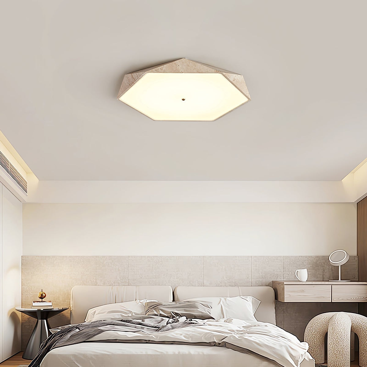 Hexagonal lampada da soffitto in travertino