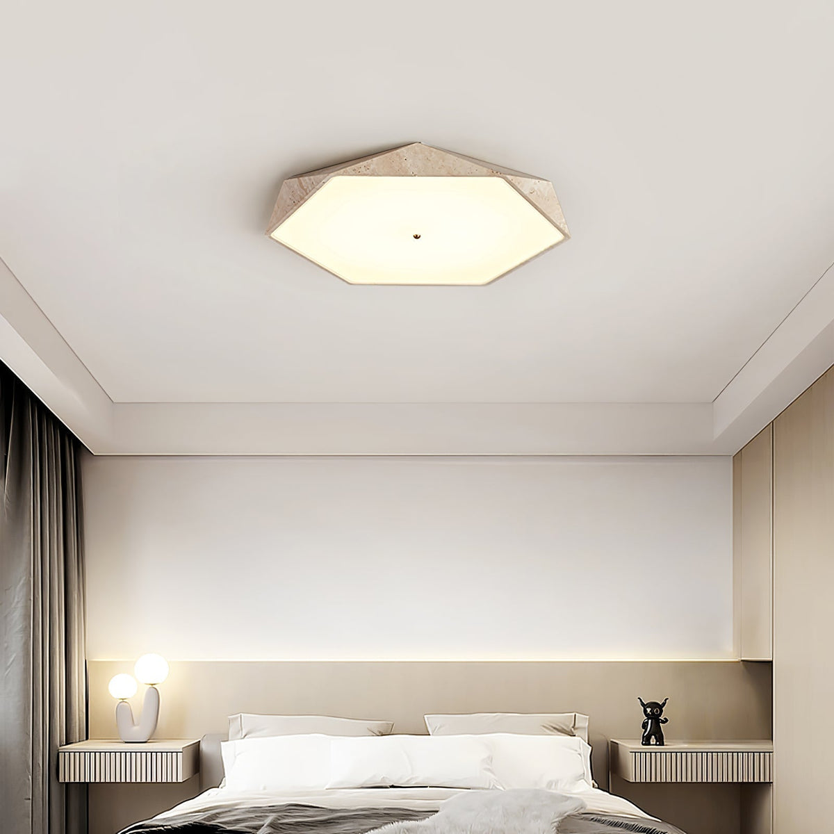 Hexagonal lampada da soffitto in travertino