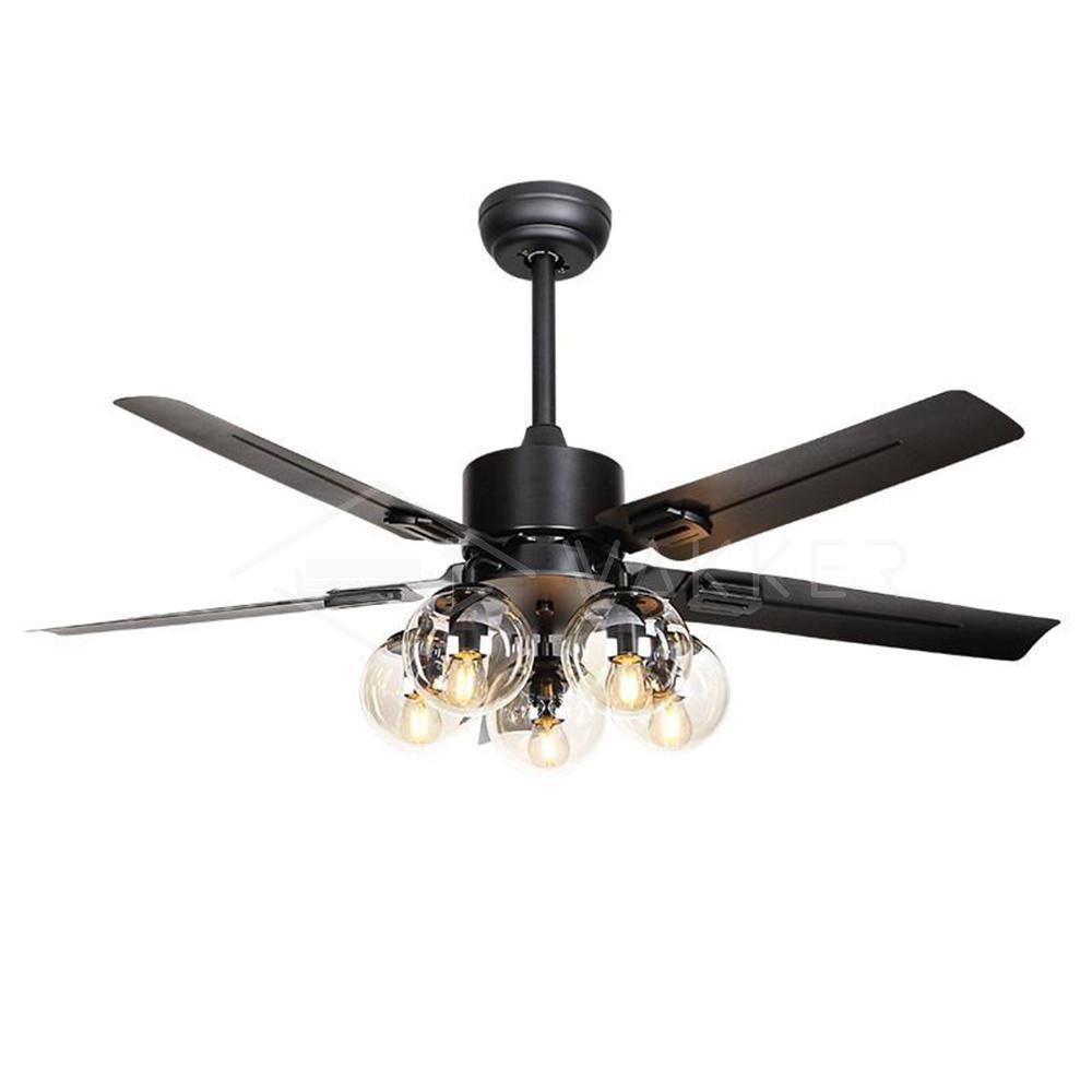 Zazoren Ventilatore da soffitto con luce in vetro nero vintage